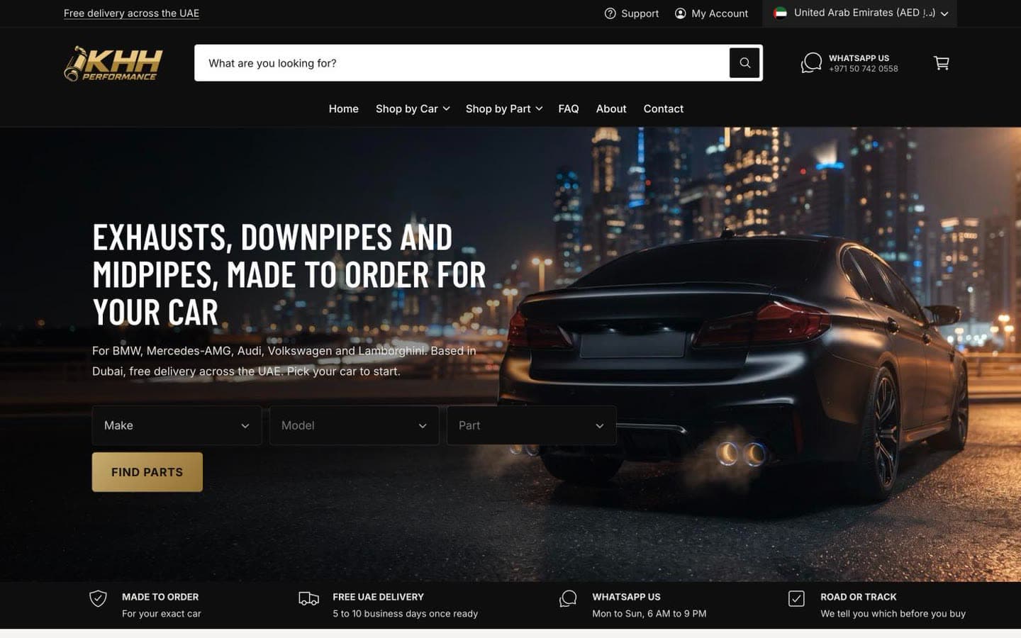 The KHH Performance website, home page on desktop