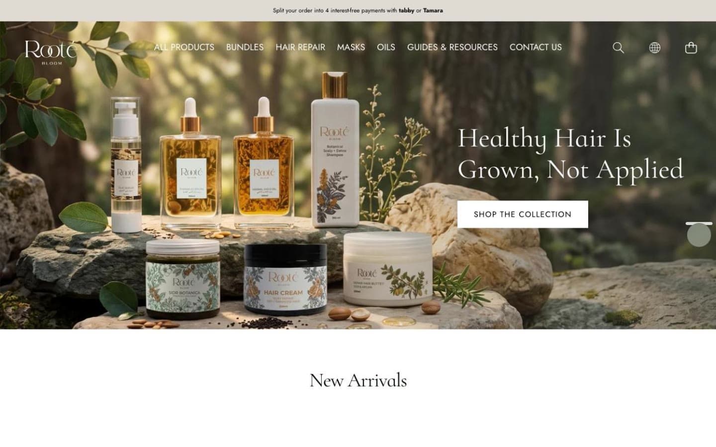 The Rooté Bloom website, home page on desktop