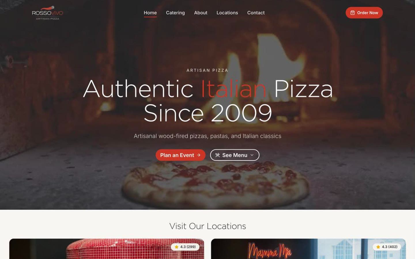 The Rossovivo website, home page on desktop